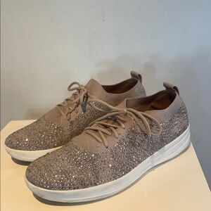 Fitflop Beige Knit Sneakers with Sparkle size 8